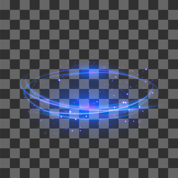 transparente lichteffekt. blue lightnings flafe design. abstrakte ellipse mit kreisförmigen objektiv. feuer-ring-trace - in a row flash stock-grafiken, -clipart, -cartoons und -symbole