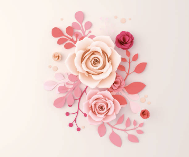 paper flower craft abstract background - rose pink flower valentines day imagens e fotografias de stock