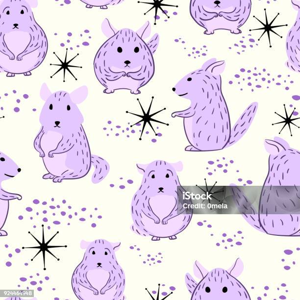 Seamless Pattern With Cartoon Doodle Chinchillas Stock Illustration - Download Image Now - Chinchilla - Rodent, Illustration, Purple