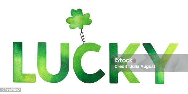 Mot Décoratif  lucky  Avec Symbole Trèfle Mignon Vecteurs libres de droits et plus d'images vectorielles de Saint Patrick