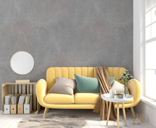 istock Modern interior with coffee table and sofa. Wall mock up. 3d illustration. 924469602