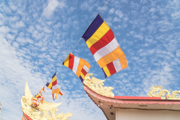 istock Colorful Buddhist prayer flags at pagoda under Altocumulus cloud 924472654