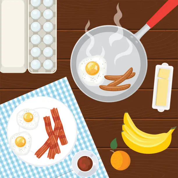 Vector illustration of Fresh Foods And Cooking with Pots Pans and Utensils