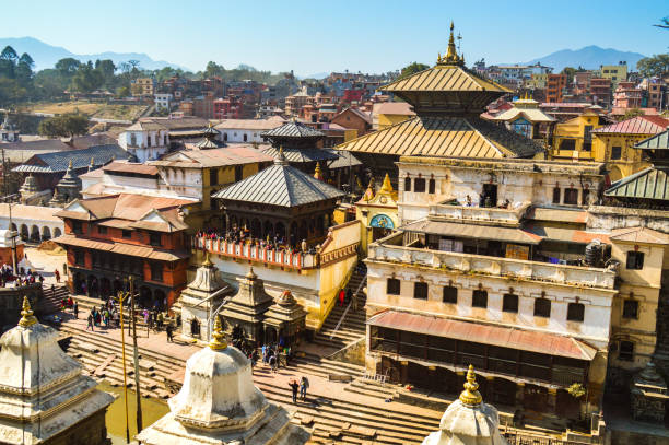 pashupatinath temple complex - nepalese culture nepal kathmandu bagmati imagens e fotografias de stock