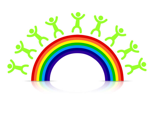 ilustraciones, imágenes clip art, dibujos animados e iconos de stock de personas alrededor de un diseño de ilustración del arco iris sobre blanco - lesbian gay man rainbow multi colored