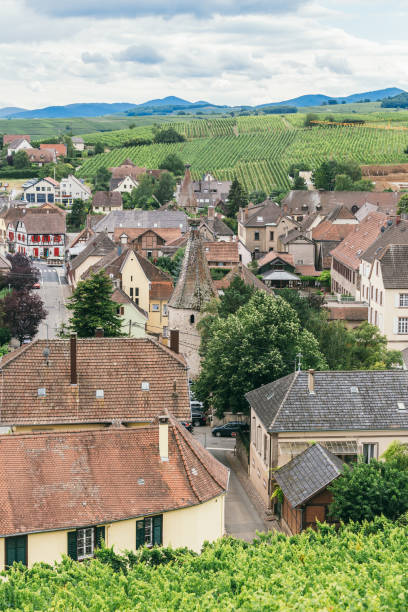 vista panorámica de bergheim (bas-rhin, alsacia, francia) - koenigsburg fotografías e imágenes de stock
