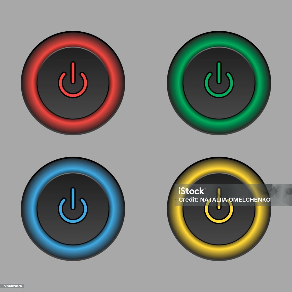 Power Button Light Color Power Buttons With Led Light Stock Illustration - Download Image Now ...