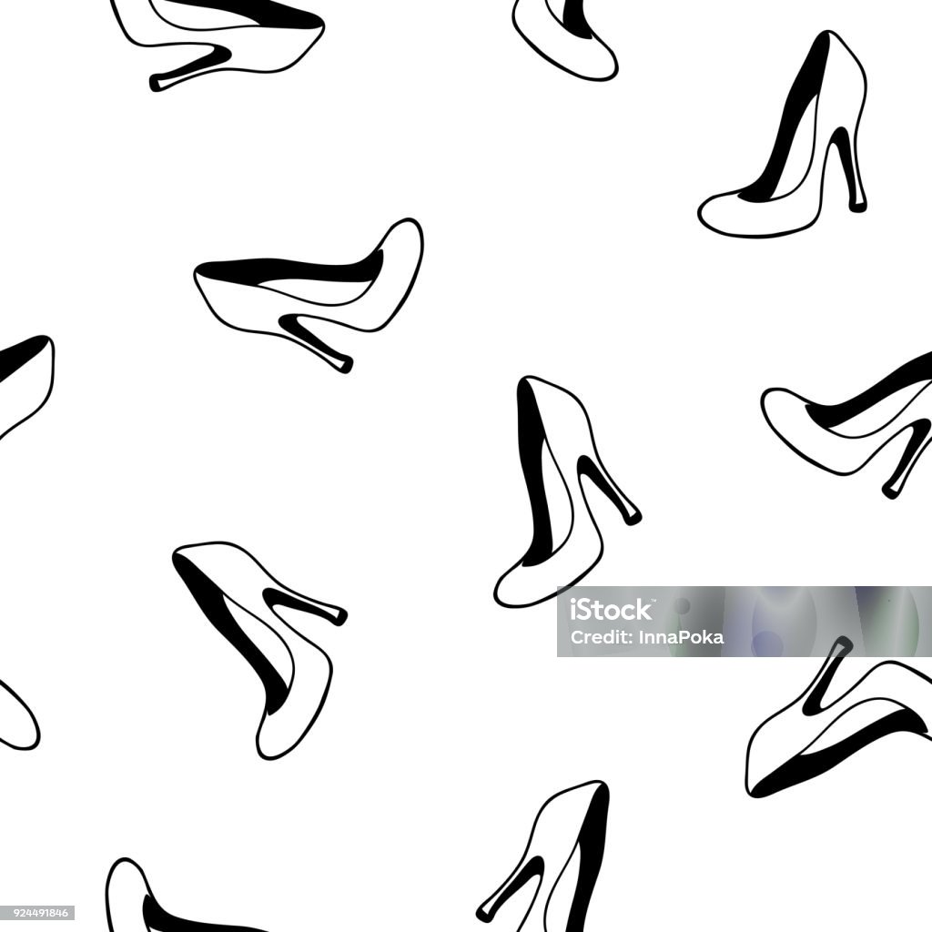 Vogue style hand drawn high heels shoes wallpaper. Glamour fashion seamless pattern. Fashion elements on white background. Adult stock vector