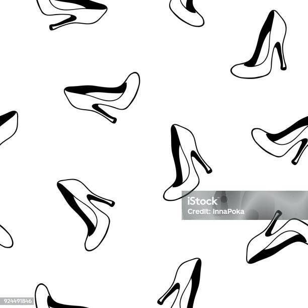 Vogue Style Hand Drawn High Heels Shoes Wallpaper Glamour Fashion Seamless Pattern Fashion Elements On White Background Stock Illustration - Download Image Now