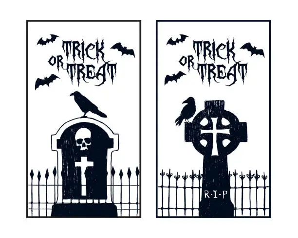 Vector illustration of Hand drawn textured Halloween card.