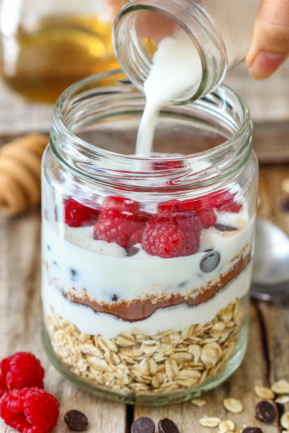 Overnight Oats with Raspberries and Chocolate Chips