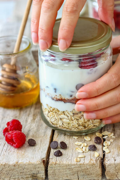 istock Overnight Oats with Raspberries and Chocolate Chips 924499590