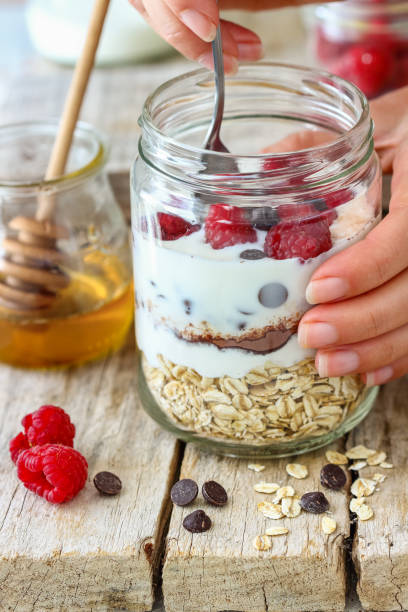 istock Overnight Oats with Raspberries and Chocolate Chips 924499604