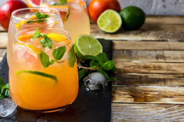 pomelo y menta gin cocktail, bebida refrescante - ponche cóctel fotografías e imágenes de stock