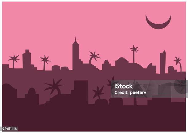 아라비아 중유럽식 시티 벡터 달-하늘에 대한 스톡 벡터 아트 및 기타 이미지 - 달-하늘, 모스크, 분홍