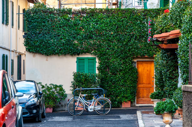 -12 월 28 일, 2017-피렌체, 이태리 아름 다운 작은 거리 피렌체에 집의 벽에 담 쟁이 - florence province 뉴스 사진 이미지