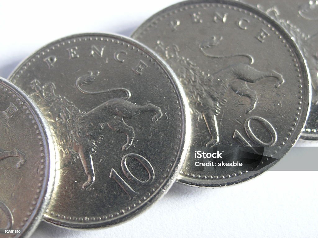 Ten Pence Macro shot of some English ten pence coins British Coin Stock Photo