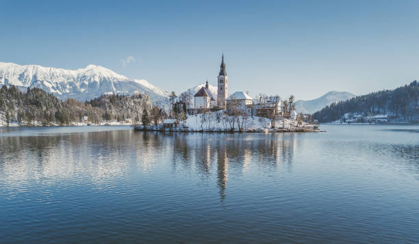 istock Lake Bled with Bled Island in winter, Slovenia 924524980