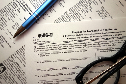 4506-t form for tax time, taxation concept
