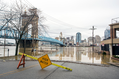 CINCINNATI - FEBRUARY 24: Flooding along the Ohio River in Cincinnati, Ohio on February 24, 2018. The Ohio River at Cincinnati is projected to reach its highest levels since 1997.