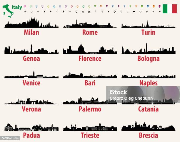 Ilustración de Líneas De Horizonte Ciudades Vector De Italia y más Vectores Libres de Derechos de Panorama urbano - Panorama urbano, Italia, Milán