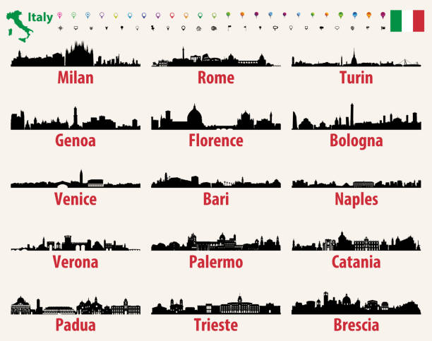 illustrazioni stock, clip art, cartoni animati e icone di tendenza di skyline delle città vettoriali dell'italia - milan napoli