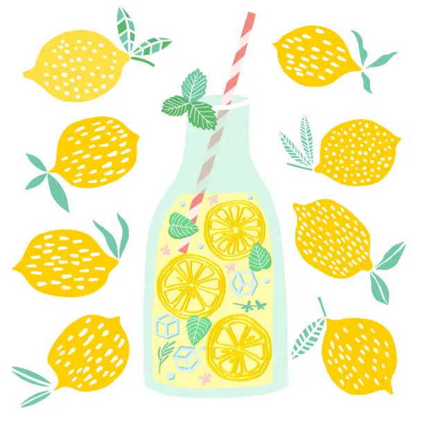 Vector illustration of Vector lemonade illustration Lemon juice drink