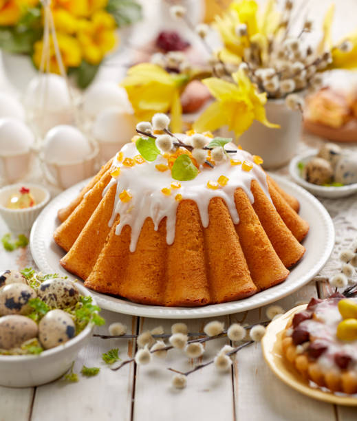 istock Easter yeast cake with icing and candied orange peel, delicious Easter dessert 924532930