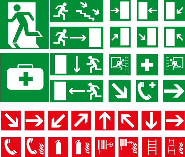 illustrazioni stock, clip art, cartoni animati e icone di tendenza di pittogrammi vettoriali - safety sign