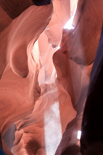 Rays of Sunlight Coming from Ceiling in Antelope Canyon of Arizona, Nearby Page City. Vertical Image Composition