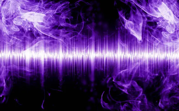 Music abstract concept illustration, sound wave and smoke colored and glowing, graphic resource