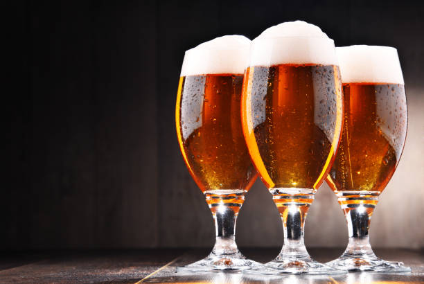istock Composition with three glasses of lager beer 924550944