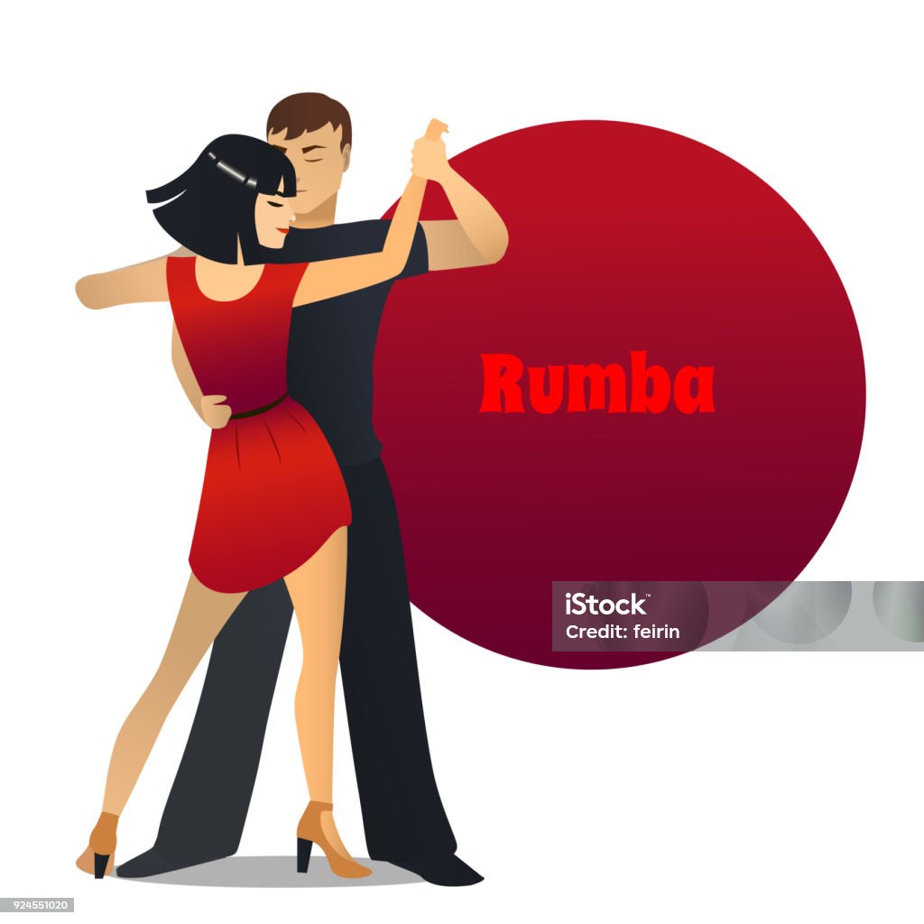 Rumba Dancing Couple in Cartoon Style Rumba Dancers. Dancing Couple in Cartoon Style for Fliers Posters Banners Prints of Dance School and Studio. Vector Illustration Couple - Relationship stock vector