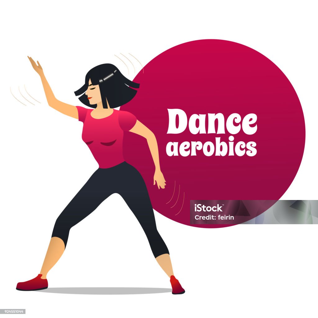 Dance Aerobics in Cartoon Style Dance Aerobics. Dancing Girl in Cartoon Style for Fliers Posters Banners Prints of Dance School and Studio. Vector Illustration Zumba stock vector