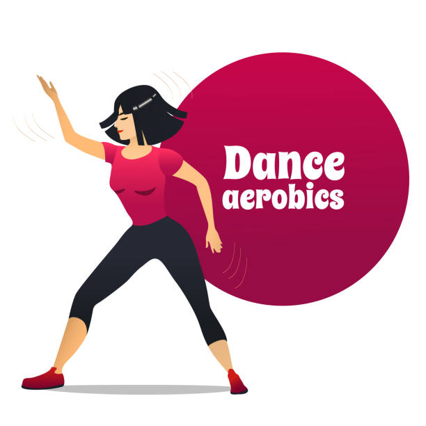 Dance Aerobics in Cartoon Style Dance Aerobics. Dancing Girl in Cartoon Style for Fliers Posters Banners Prints of Dance School and Studio. Vector Illustration zumba image stock illustrations