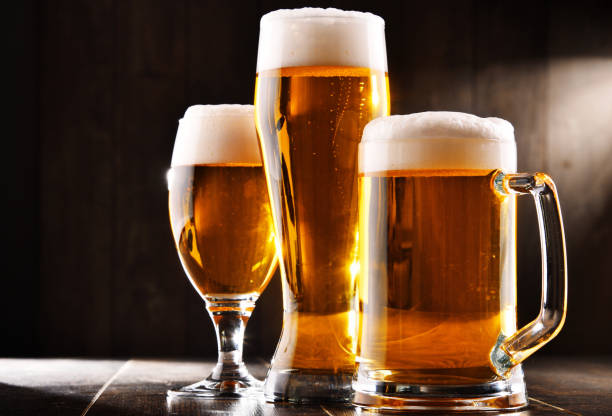 istock Composition with three glasses of lager beer 924551404