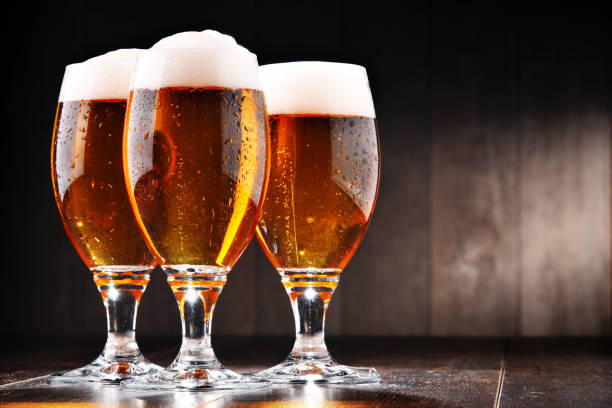 istock Composition with three glasses of lager beer 924553484