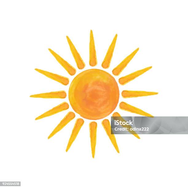 Été Bonjour Soleil Aquarelle Vecteurs libres de droits et plus d'images vectorielles de Soleil - Soleil, Lumière du soleil, Aquarelle
