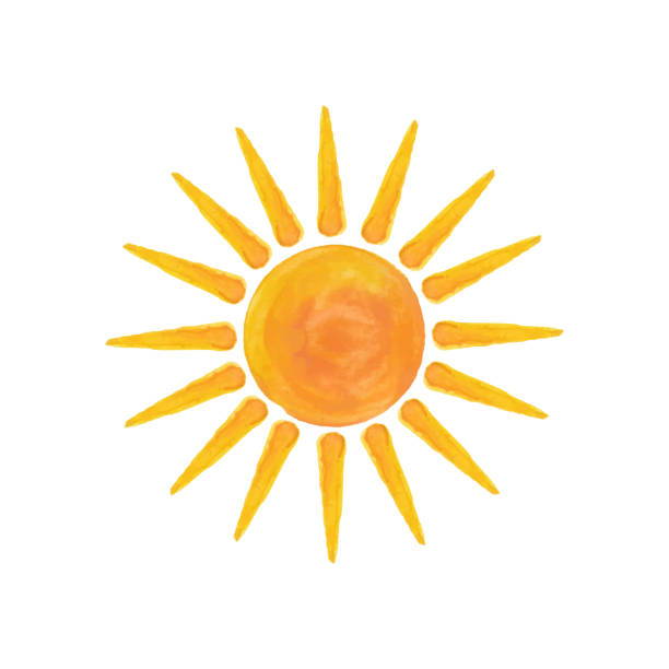 Watercolor sun Hello summer Watercolor sun isolated on white background. Vector illustration. Hello summer sun painting stock illustrations