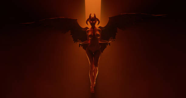 istock Devil Woman floating in a fiery inferno 924558068