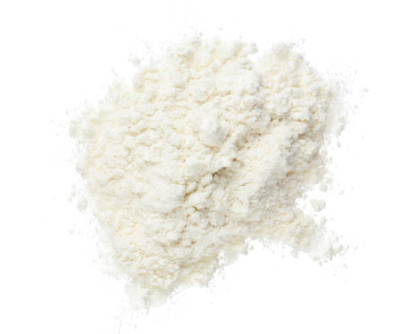 istock Pile of flour isolated on white background. Top view. Flat lay 924558428