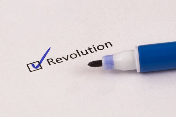 istock Questionnaire, survey. Checked box with inscription Revolution and blue marker 924562162
