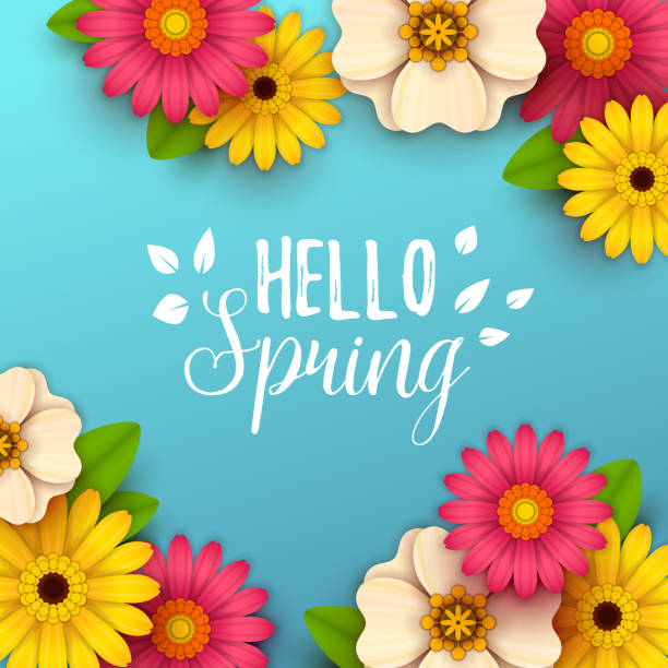 ilustraciones, imágenes clip art, dibujos animados e iconos de stock de fondo colorido de primavera con flores - spring background