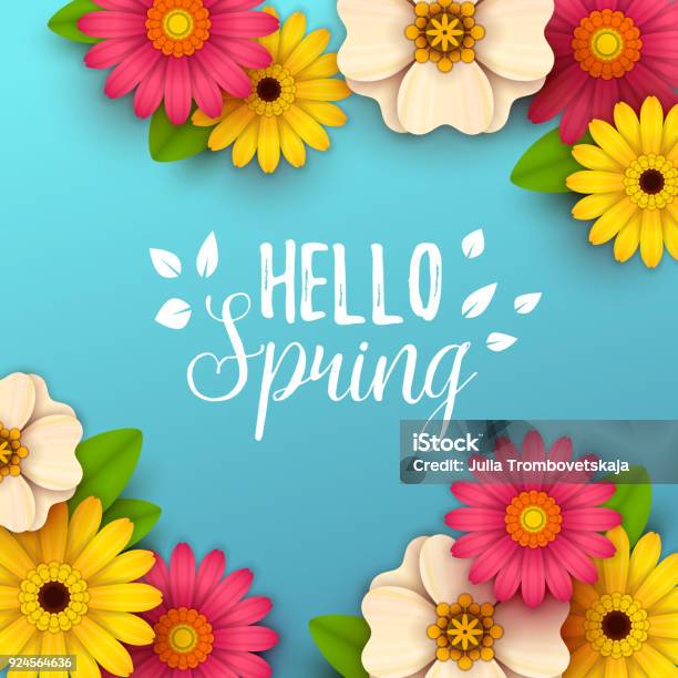 Colorful Spring Background With Beautiful Flowers Stock Illustration - Download Image Now - Springtime, Flower, Backgrounds