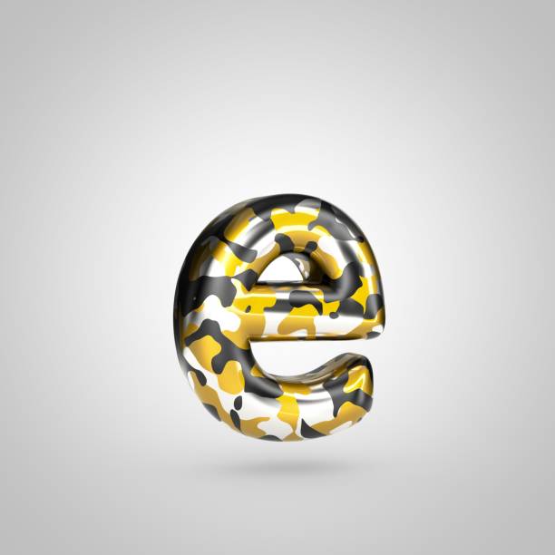 istock Camouflage letter E lowercase with golden, silver and black camouflage pattern isolated on white background. 924568458