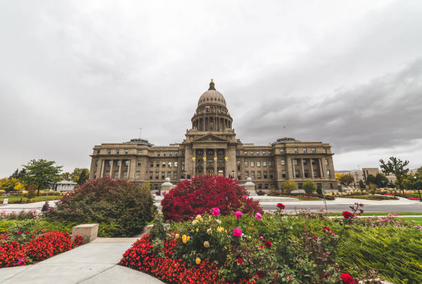 Idaho State Capitol Building with Spring Flowers stock photo