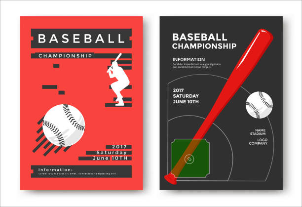 Baseball game poster Baseball championship modern sports posters design. Vector illustration. baseball batter swinging stock illustrations