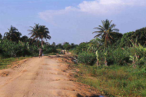 villaggio strada in africa - dirtroad foto e immagini stock