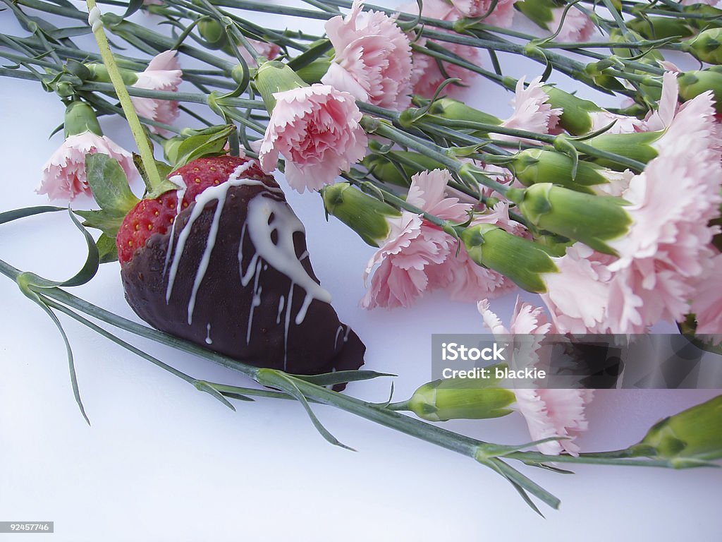 Chocolate Covered Strawberry & Flowers  Beauty In Nature Stock Photo