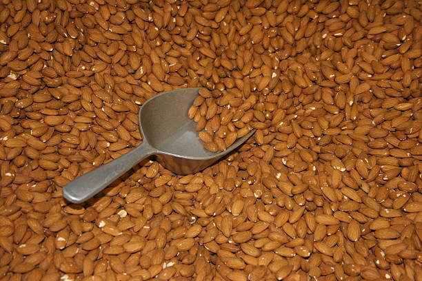almonds, lots of 'em with a scoop stock photo